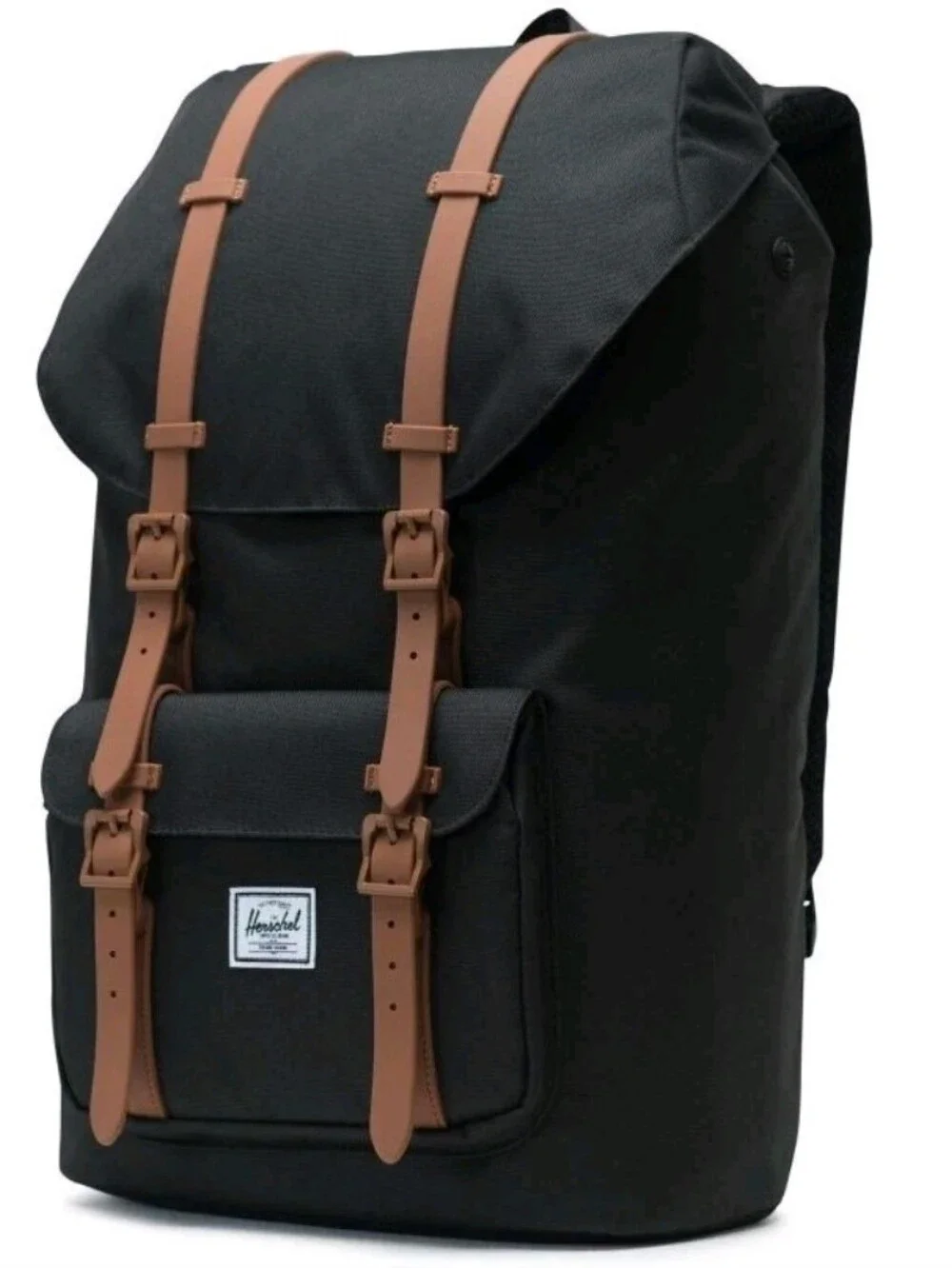 Rare Herschel Supply Company Little America Black Backpack with Brown Straps